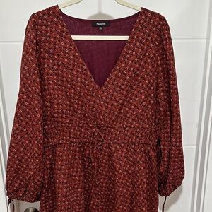 Madewell XL Women's Rust Floral V-Neck Dress